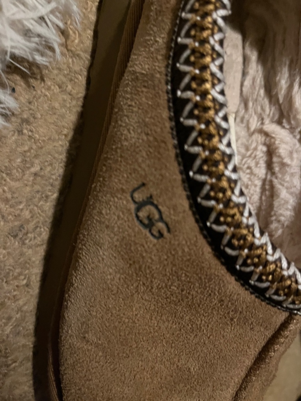 UGG Women's Tan Suede Slip-On Slippers with Braided Trim - Picture 5 of 5